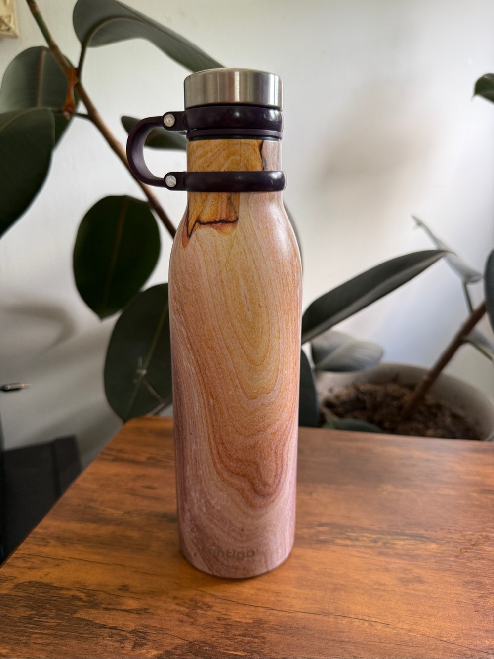 Insulated Wood-Effect Stainless Steel Water Bottle - Pink Brown CONTIGO